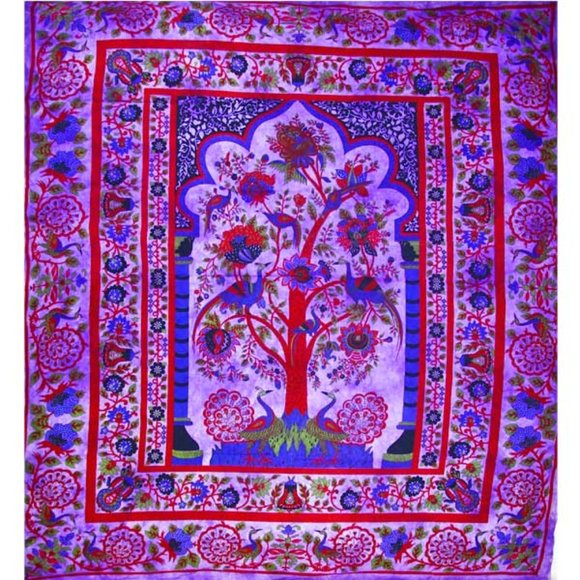 Tree of Life Wall Art Tapestry with Peacock Decor - Picture 1 of 3